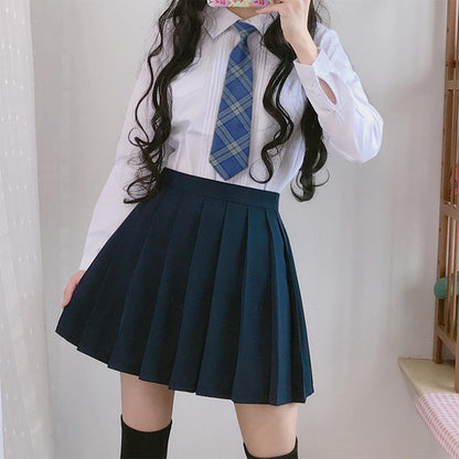 Tie Shirt Pleated Skirt Stockings College Style Set Modakawa