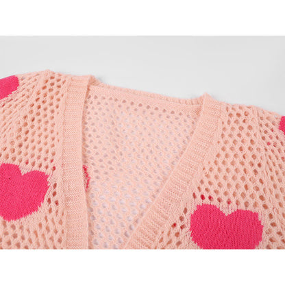 Love Heart Hollow Out Cardigan Flouncing Dress modakawa