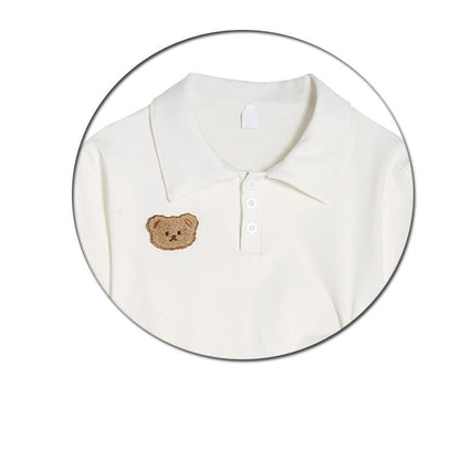 Bear Embroidery Polo T-Shirt Casual Pants modakawa