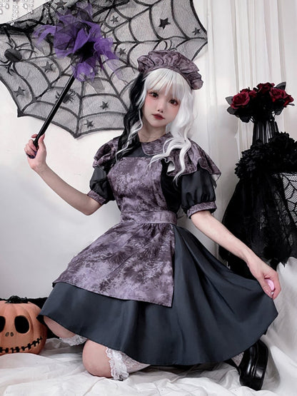 Halloween Costume Dark Maid Black Dress with Purple Apron mySite