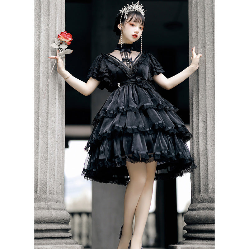 Elegant High Collar Lace Bow Knot Lolita Dress modakawa