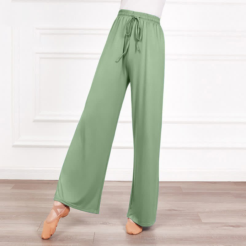 Elegant High Waist Lace Up Flowy Wide Leg Casual Pants modakawa