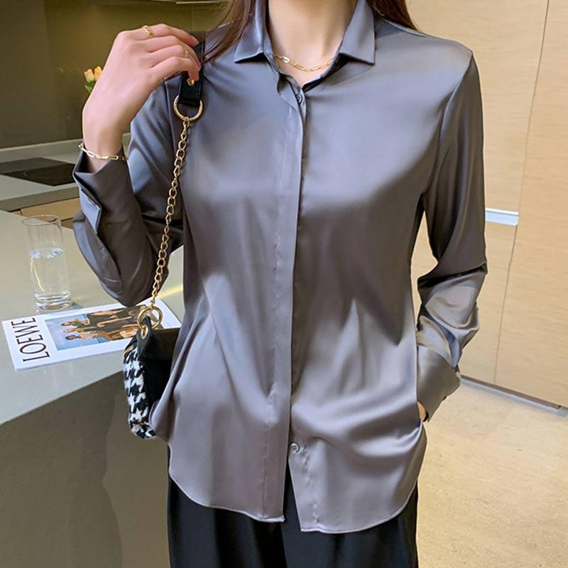 Elegant Satin Shirt Workwear Modakawa