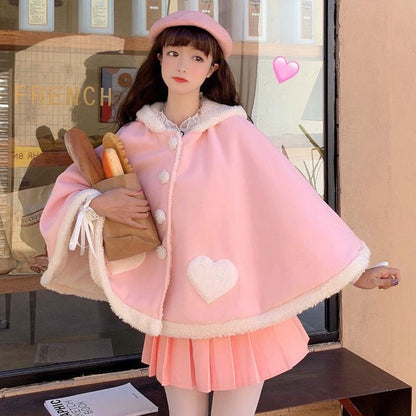 Cute Wings Ears Love Heart Hooded Short Cloak Coat Modakawa