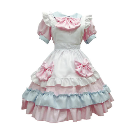 Sweet Pink Bow Knot Ruffled Maid Lolita Dress Modakawa