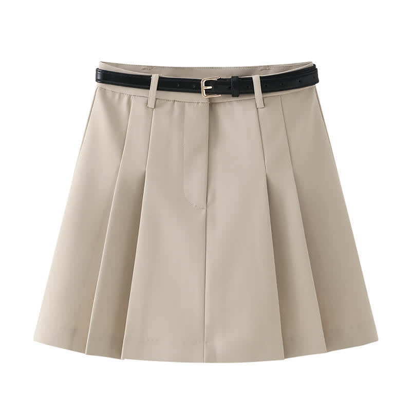 Chic Chiffon Sleeve Shirt High Waist Belted Pleated Skirt modakawa