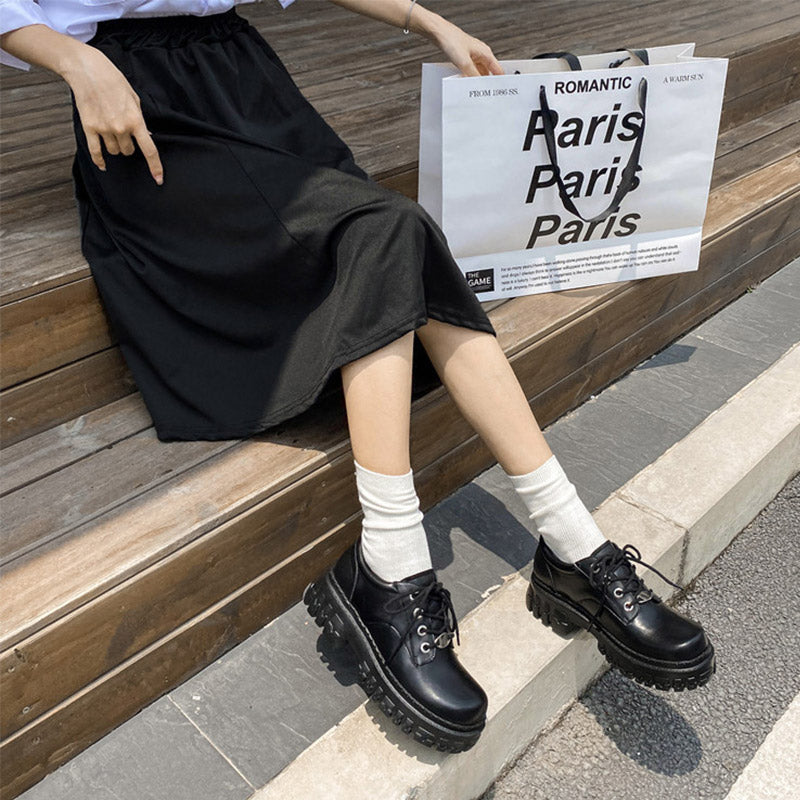 Black Chunky JK Mary Janes Shoes modakawa