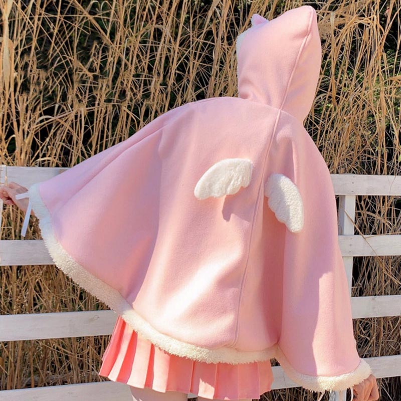 Cute Wings Ears Love Heart Hooded Short Cloak Coat Modakawa