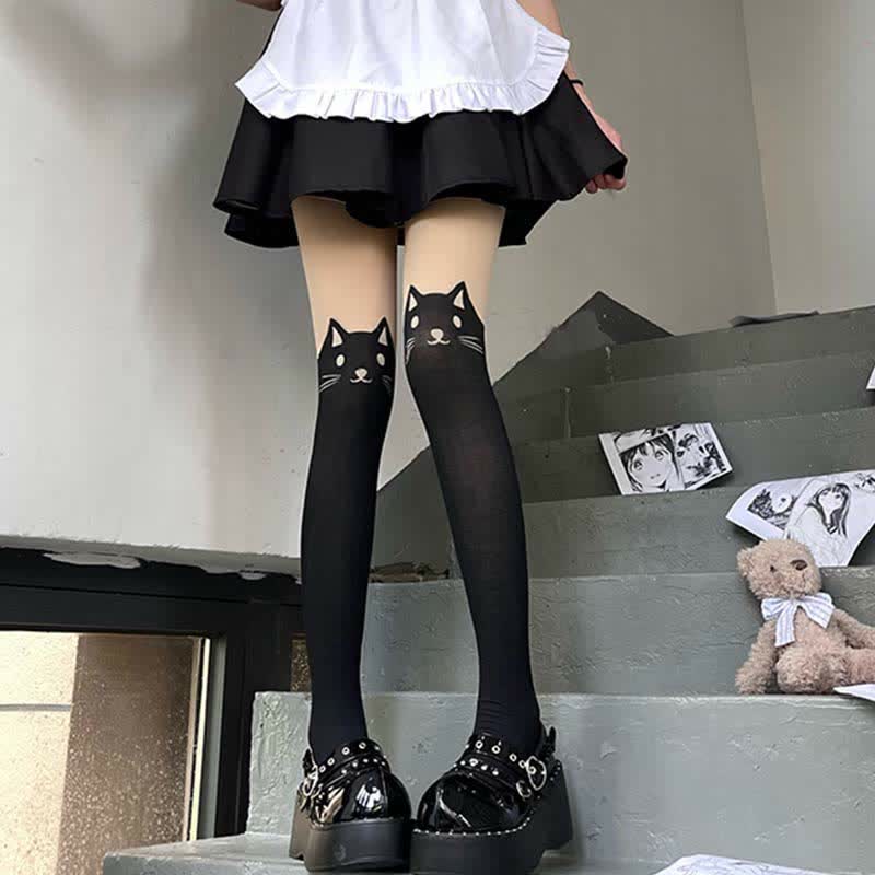 Cute Cartoon Kitty Print Lolita Stockings Tights Modakawa