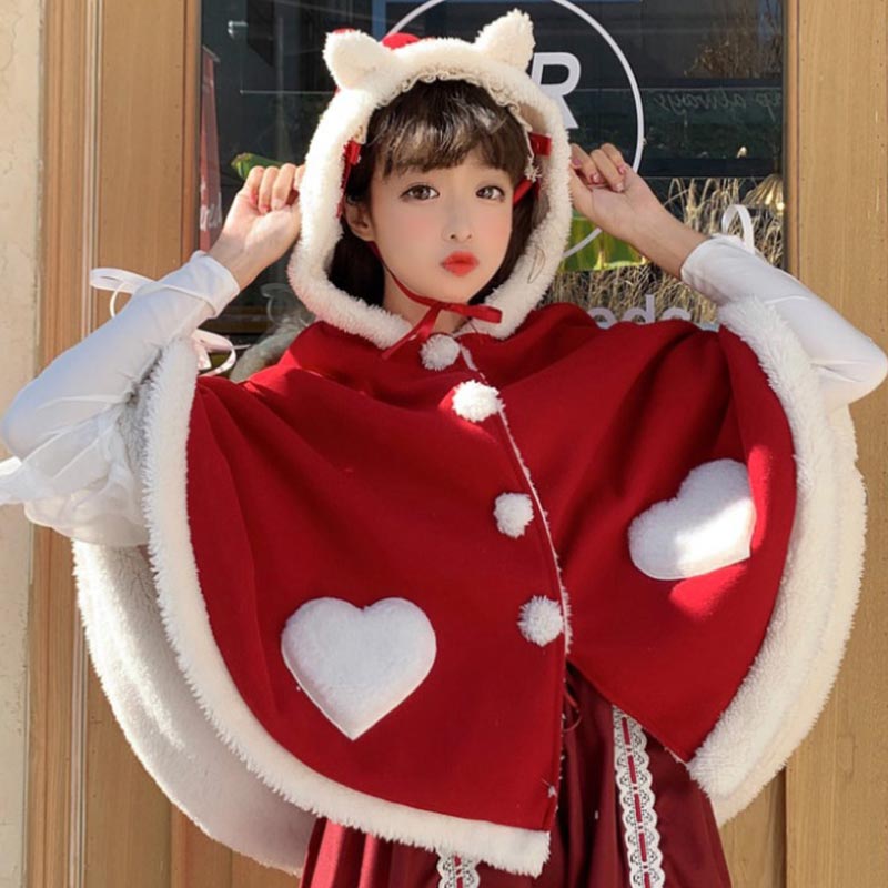 Cute Wings Ears Love Heart Hooded Short Cloak Coat Modakawa