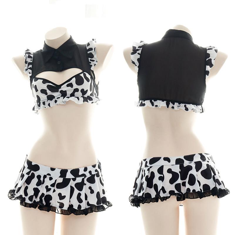 Sweet Maid Cow Print Cutout Lingerie Suit Modakawa