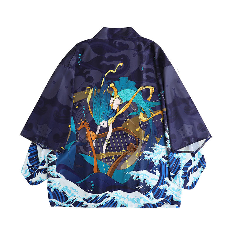 Anime Sea Print Loose Cardigan Kimono Outerwear modakawa