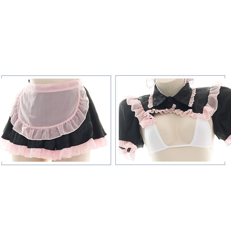 Cute Pink Lace Maid Lingerie Set modakawa