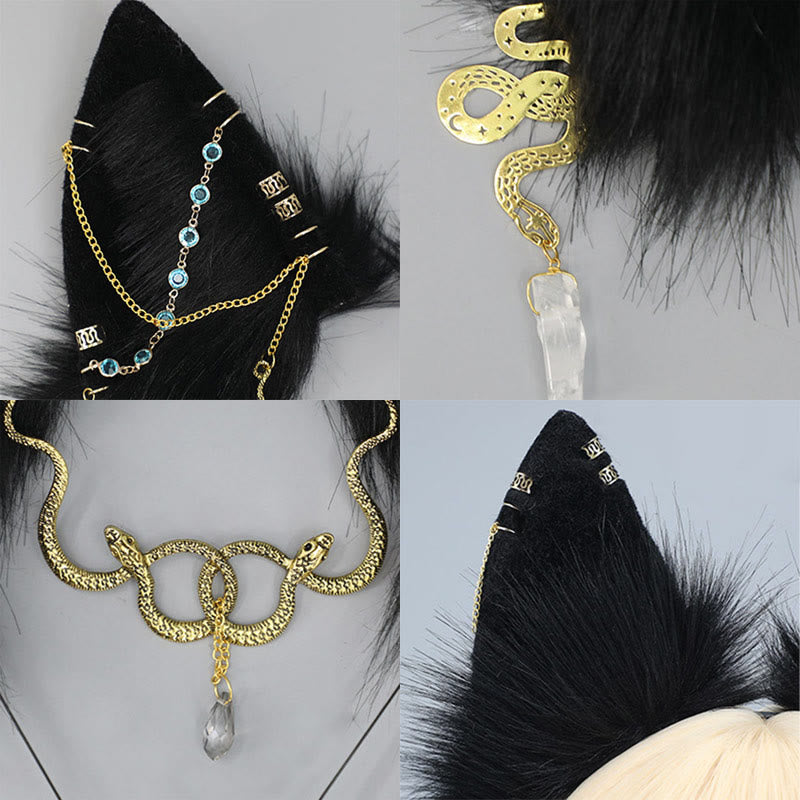 Black Snake Chain Fox Ears Furry Headband modakawa