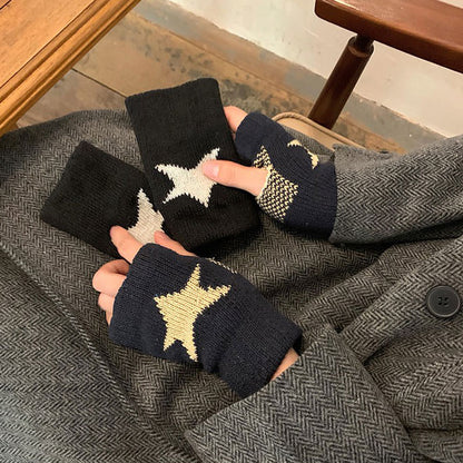 Star Knitted Fingerless Gloves SpreePicky