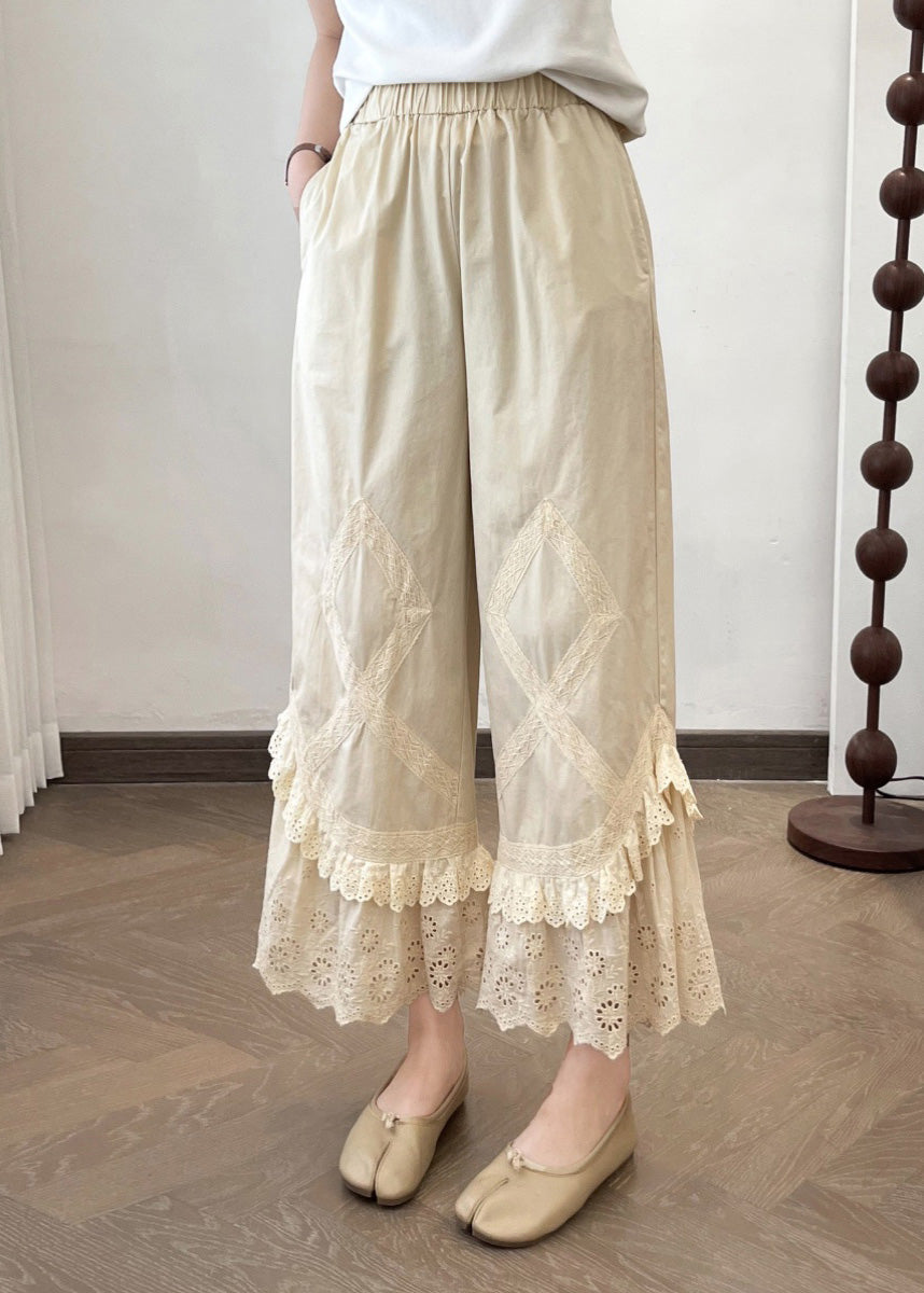 Leg Lace New Apricot 2025 Summer Pants Wide Splicing FashionChic