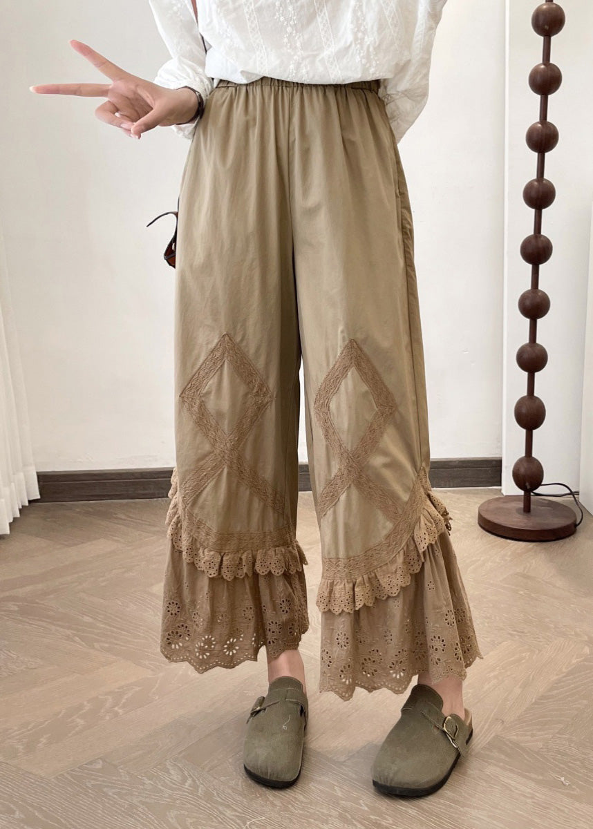Leg Lace New Apricot 2025 Summer Pants Wide Splicing FashionChic