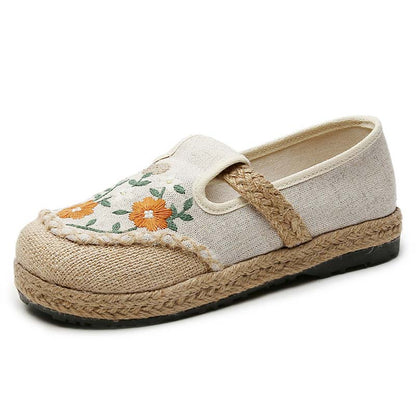 Vintage Floral Canvas Flats Shoes Modakawa