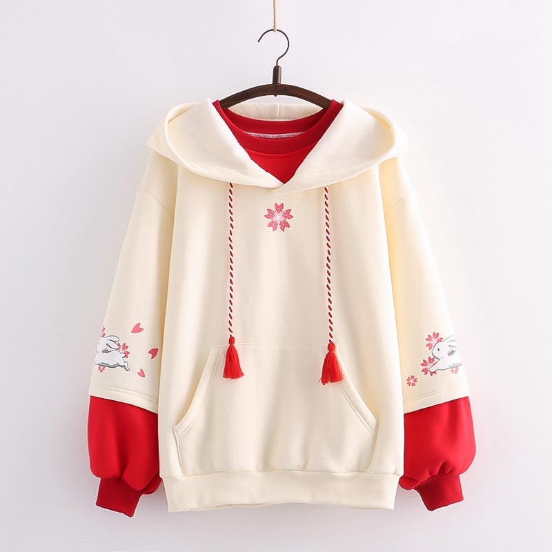 Floral Rabbit Print Plush Sweatshirt Modakawa