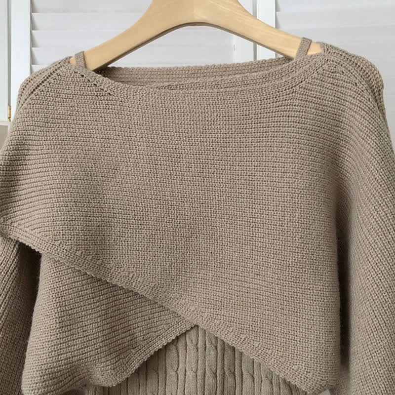 Elegant Cross Sweater Cable Knit Cami Top Skirt modakawa