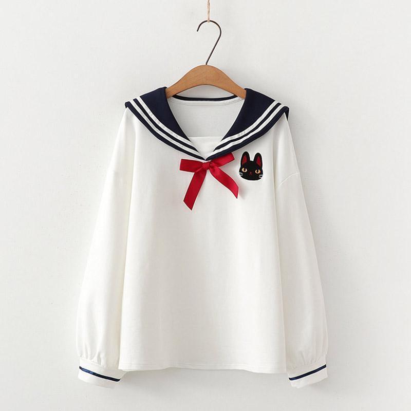 College Style Sailor Collar Bow Shirt Modakawa