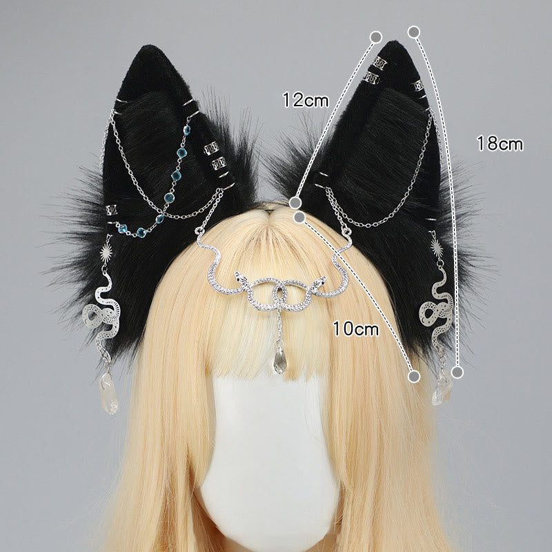 Black Snake Chain Fox Ears Furry Headband modakawa