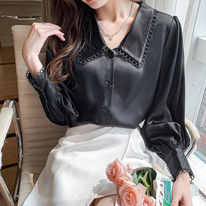 Elegant Hollow Out Lace Sleeve Shirt Modakawa