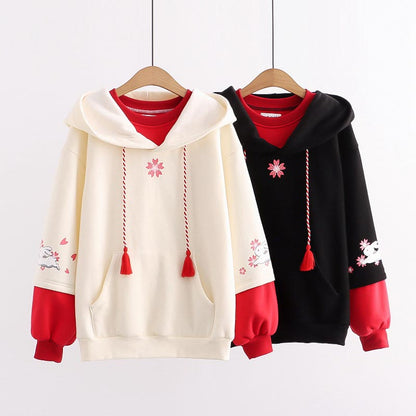 Floral Rabbit Print Plush Sweatshirt Modakawa