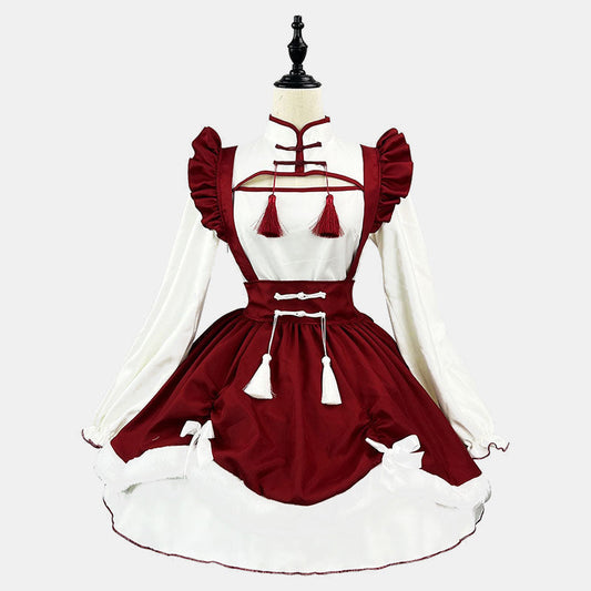 Sweet Red Buckle Tassel Lolita Maid Dress SpreePicky