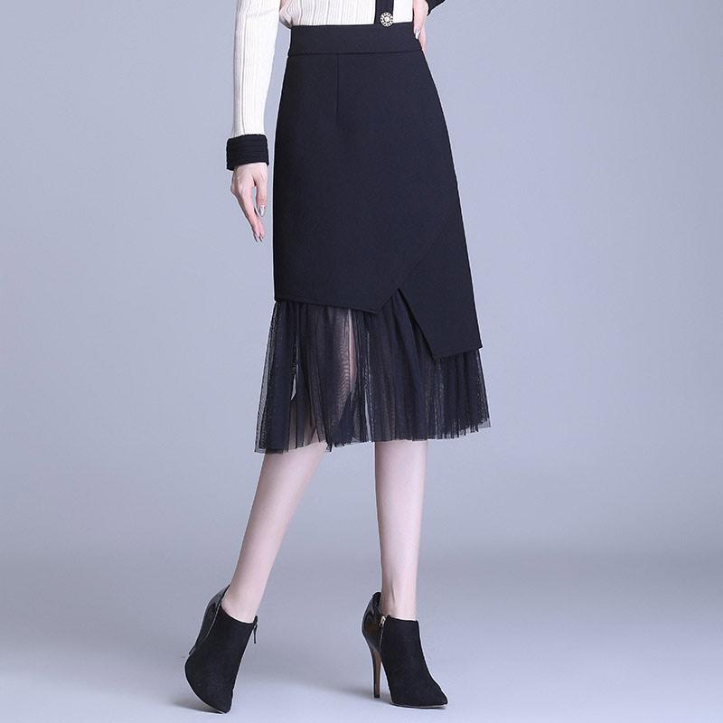 Irregular Mesh Stitching Black Skirt Modakawa