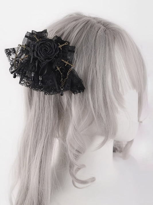 Black  Swords Bowknots Rosette Lace Hairclips mySite