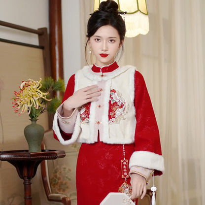 Cute Rabbit Cardigan Vest Split Cheongsam Dress modakawa