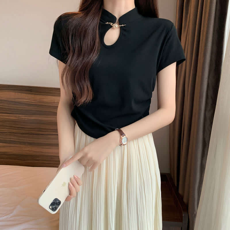 Classic Black Buckle Ruffled Top T-Shirt modakawa