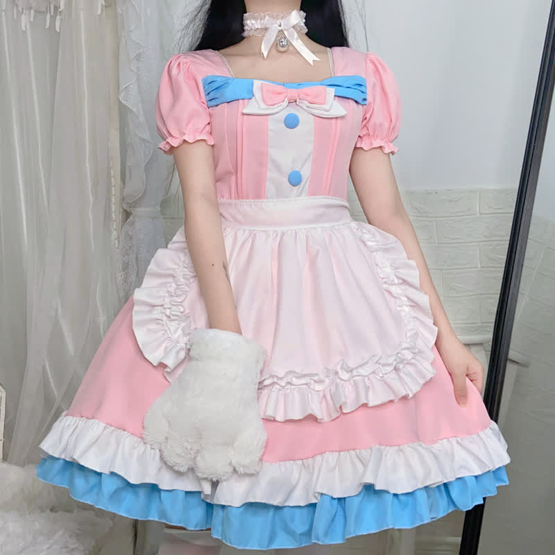 Lolita Bow Knot Ruffled Maid Dress Modakawa