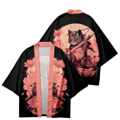 Cute Cat Warriors Print Cardigan Kimono Outerwear modakawa