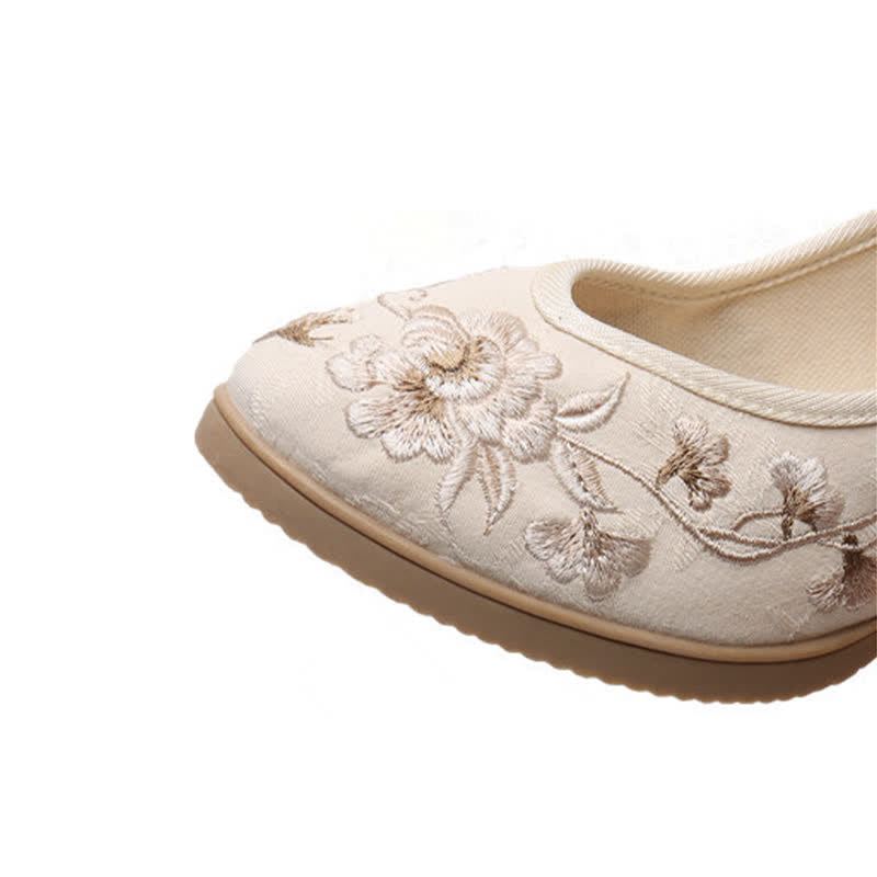 Elegant Floral Embroidery Buckle High Heel Shoes modakawa