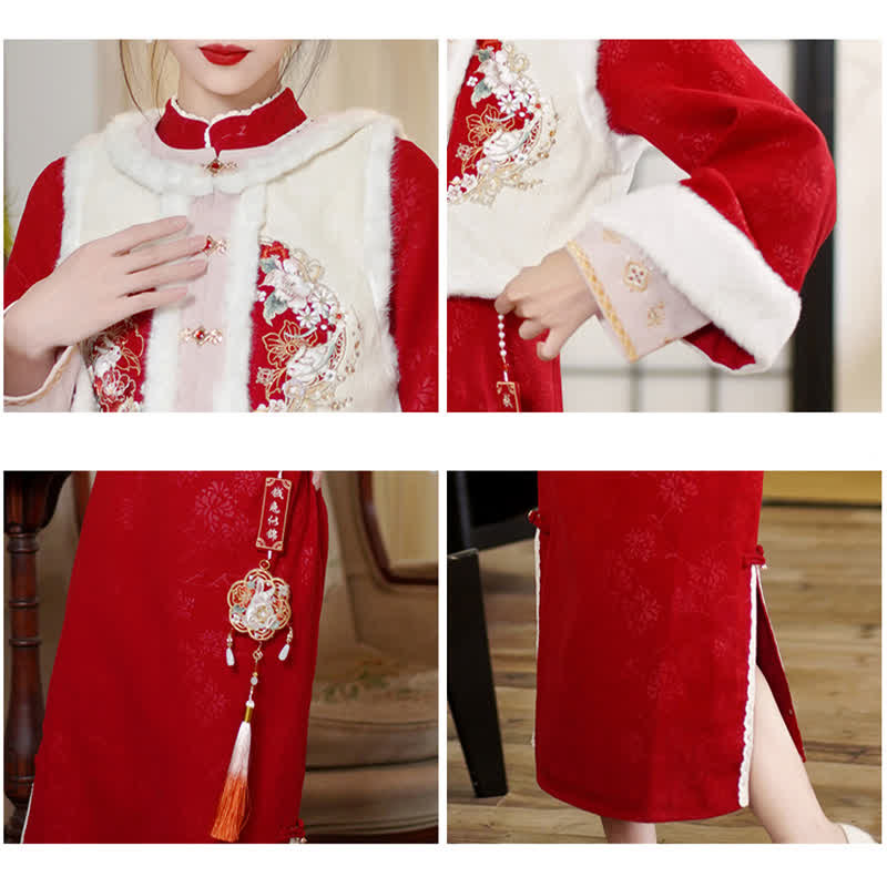 Cute Rabbit Cardigan Vest Split Cheongsam Dress modakawa