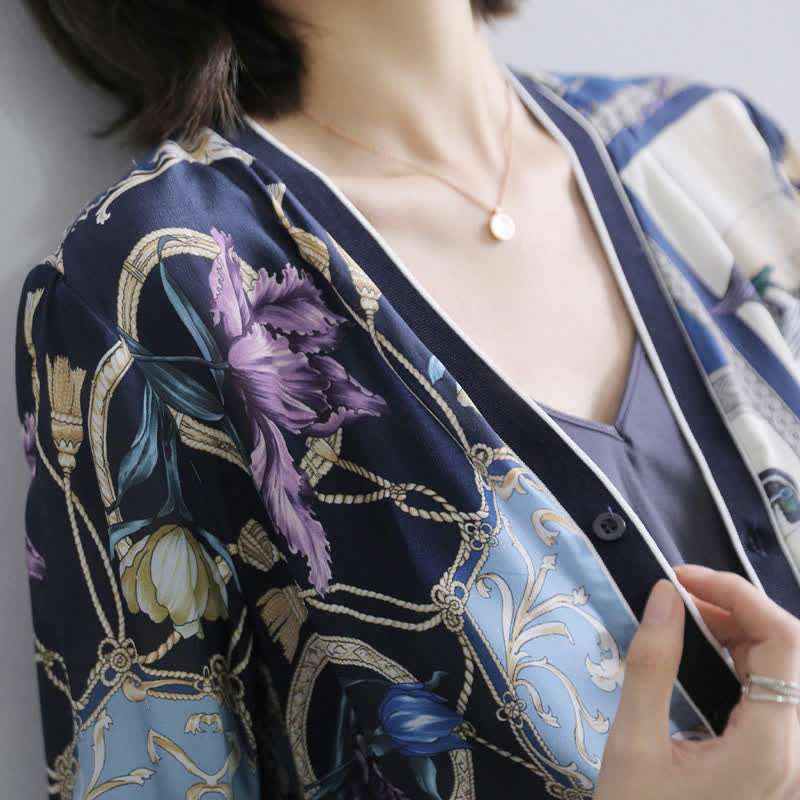 Retro Blue Bird Printed Shirt modakawa