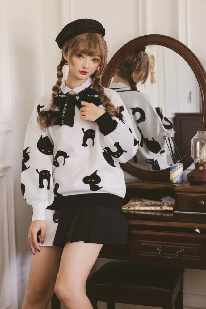 Halloween Black Cat Lolita Sweater with Tie mySite