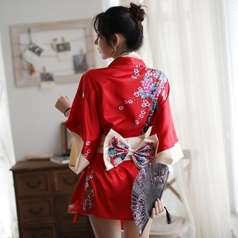 Charming Red Kimono Floral Cosplay Lingerie Dress Modakawa