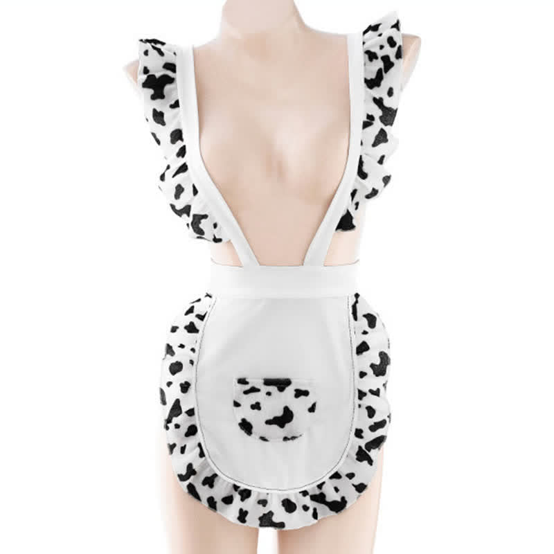 Sweet Cow Print Ruffled Maid Apron Lingerie Modakawa