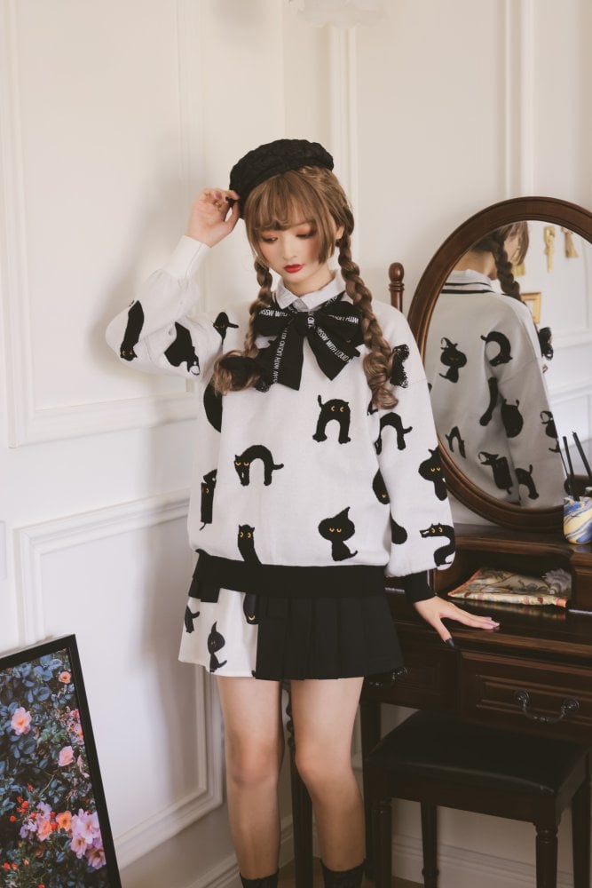 Halloween Black Cat Lolita Sweater with Tie mySite