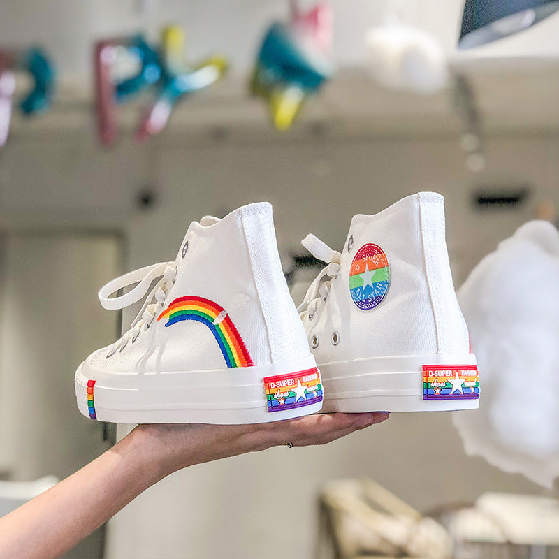 Stylish Rainbow Print High Top Canvas Shoes modakawa