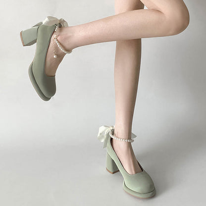 Pearl Buckle Thick Heel Mary Jane Shoes modakawa