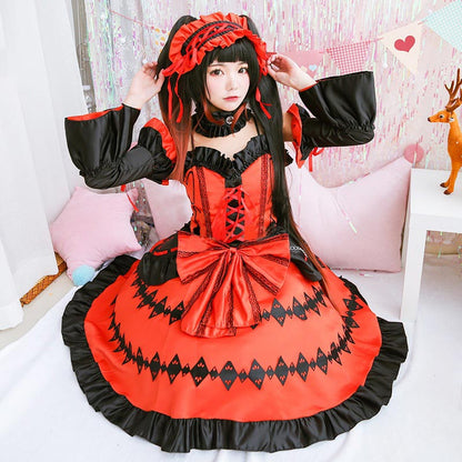 Red Lolita Princess Cosplay Lace Up Dress Modakawa