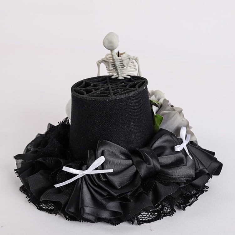 Black Floral Halloween Skeleton Mini Hat mySite