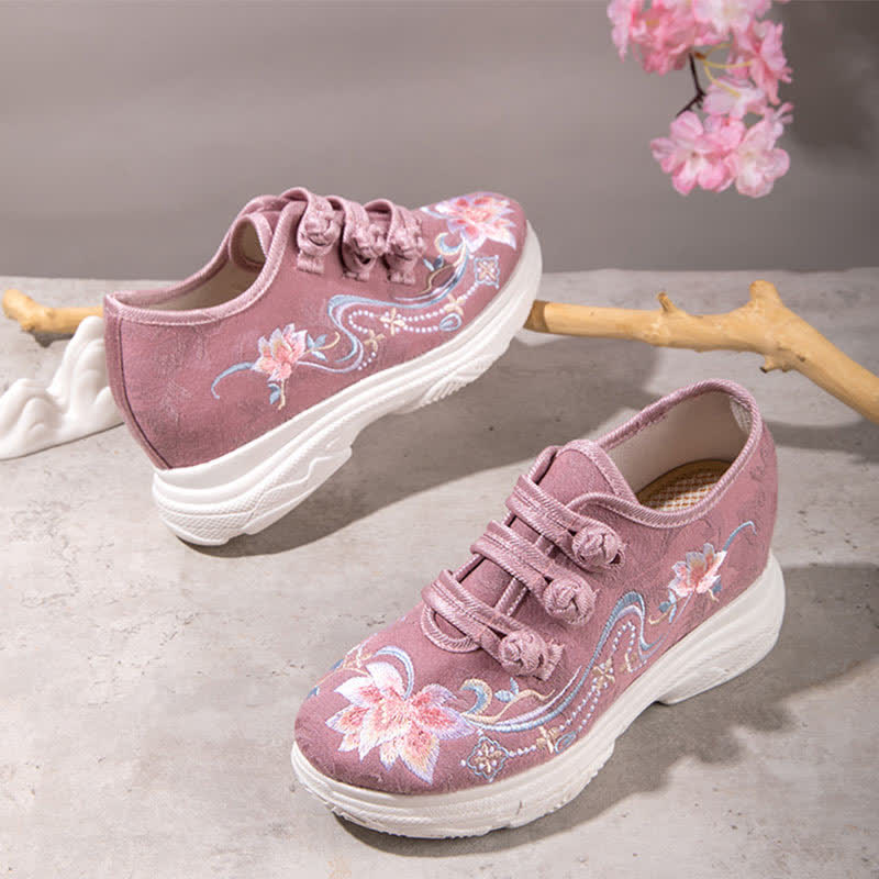 Pink Blossom Embroidery Buckle Platform High Heels Shoes modakawa