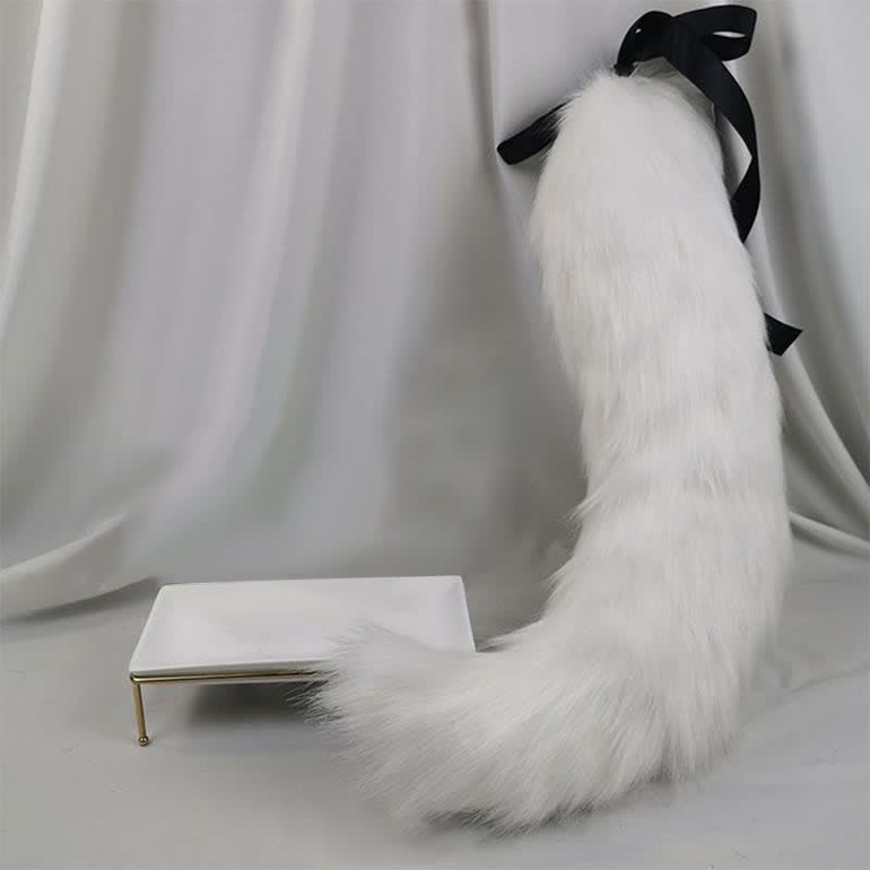 White Furry Fox Ears Tail Headband Accessory Modakawa