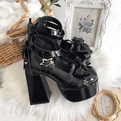 Bow Knot Star Buckle Lolita High-heeled Shoes modakawa