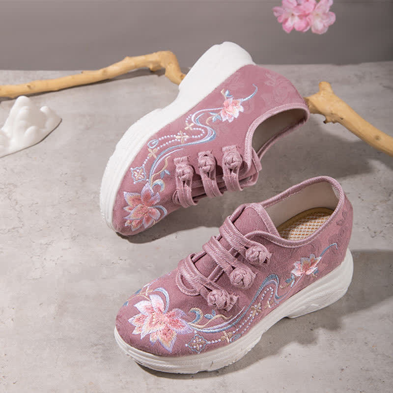 Pink Blossom Embroidery Buckle Platform High Heels Shoes modakawa